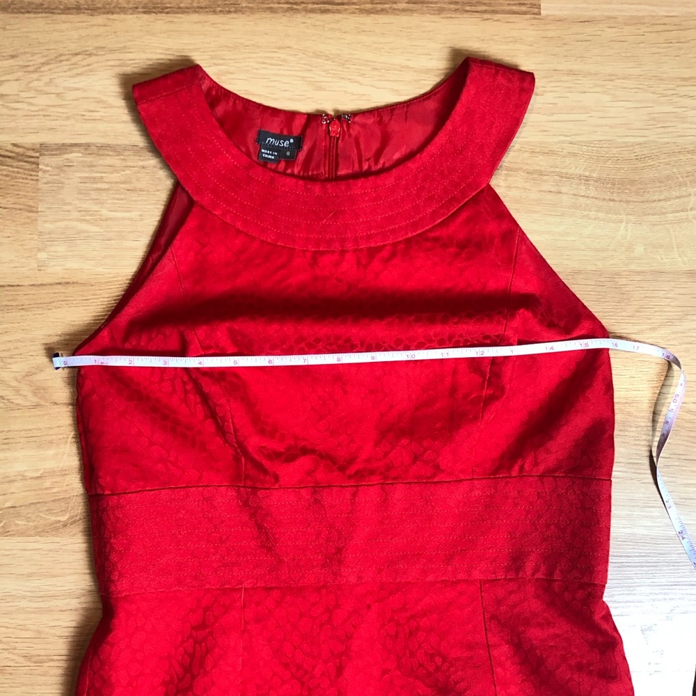 MUSE Grecian neck line Red Textured Dress Sz 6 - Picture 5 of 10